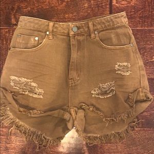 Brown Tan High Waist Distressed Shorts